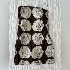 Abercrombie & Fitch Brown Strapless Dress with Cream Shell Print